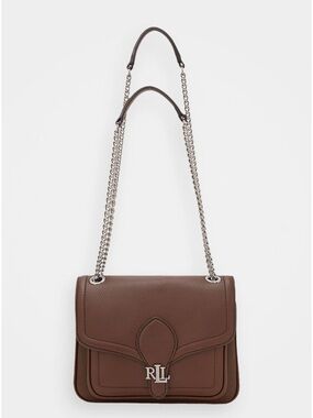 Ralph Lauren Chocolate Brown Pebbled Leather Shoulder Bag with Silver Chain